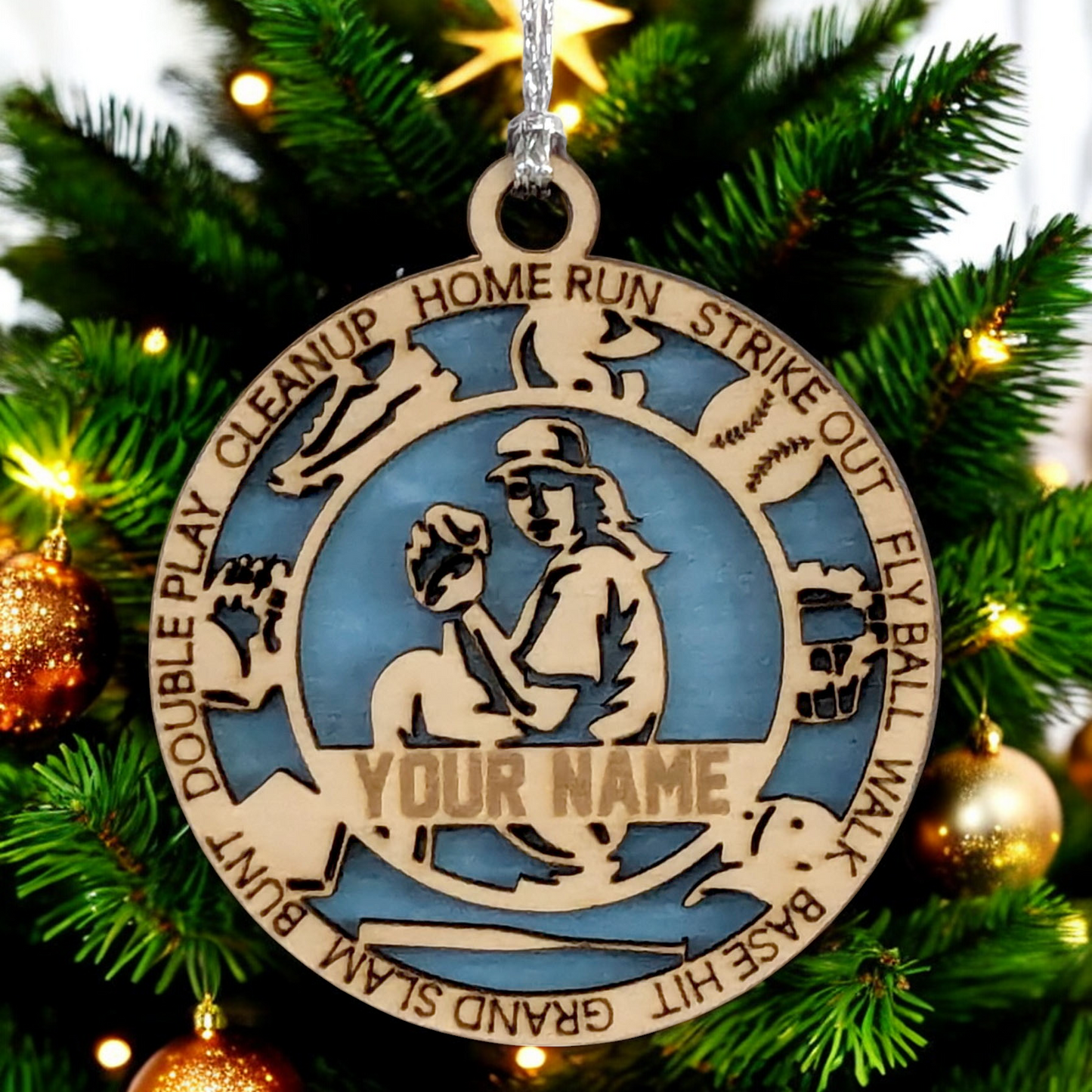 3" Personalized Female Baseball Pitcher Christmas Ornament - Handcrafted Wooden Decor for Sports Enthusiasts