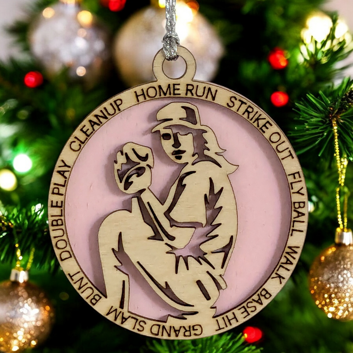 3" Personalized Female Baseball Pitcher Christmas Ornament - Handcrafted Wooden Decor for Sports Enthusiasts
