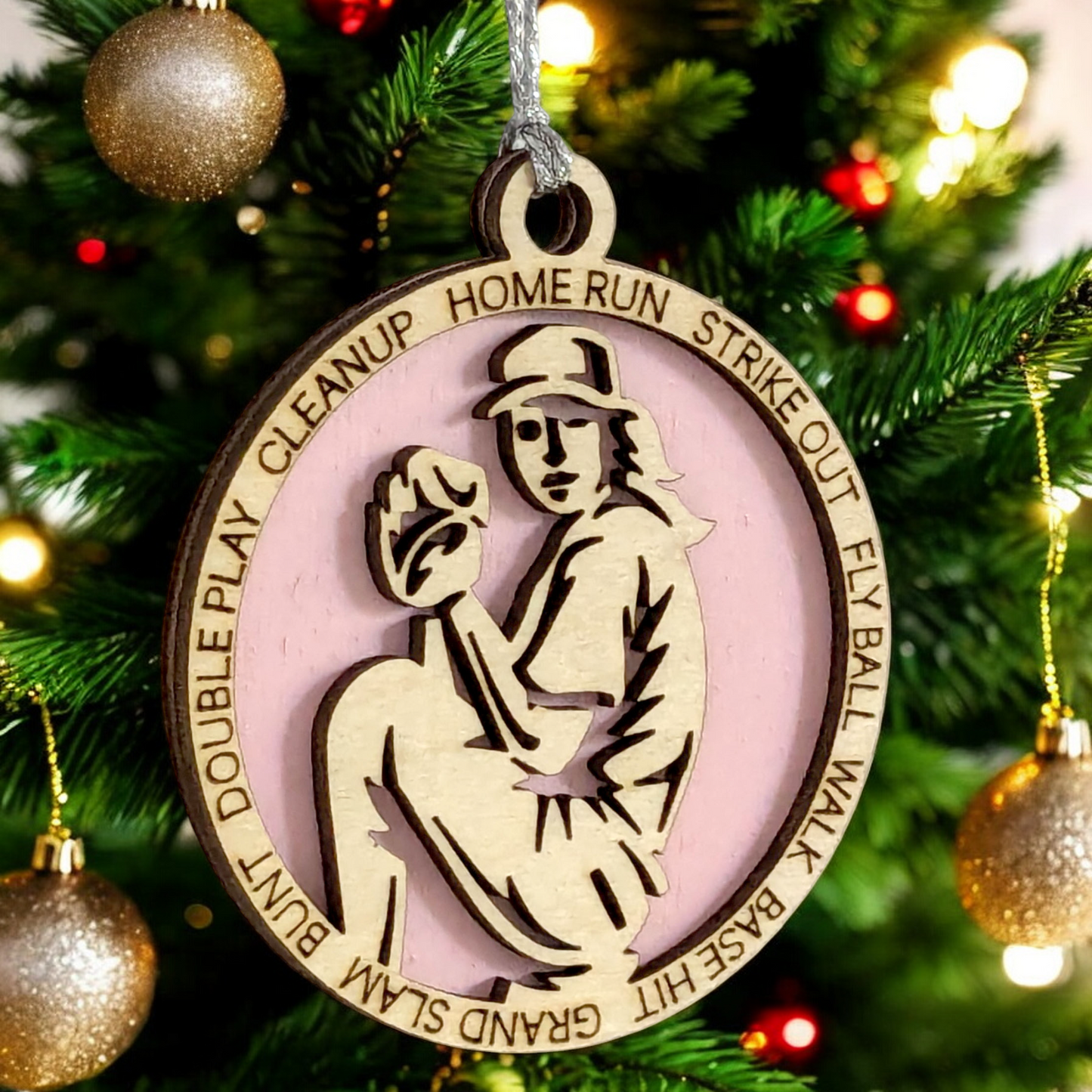 3" Personalized Female Baseball Pitcher Christmas Ornament - Handcrafted Wooden Decor for Sports Enthusiasts