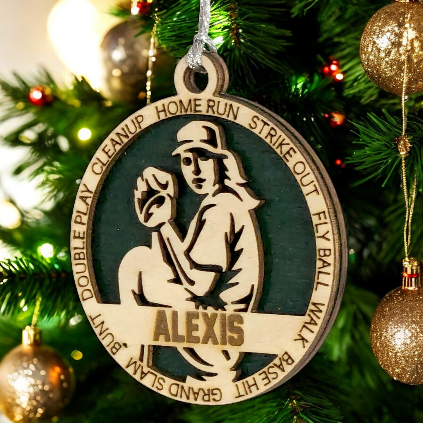 3" Personalized Female Baseball Pitcher Christmas Ornament - Handcrafted Wooden Decor for Sports Enthusiasts