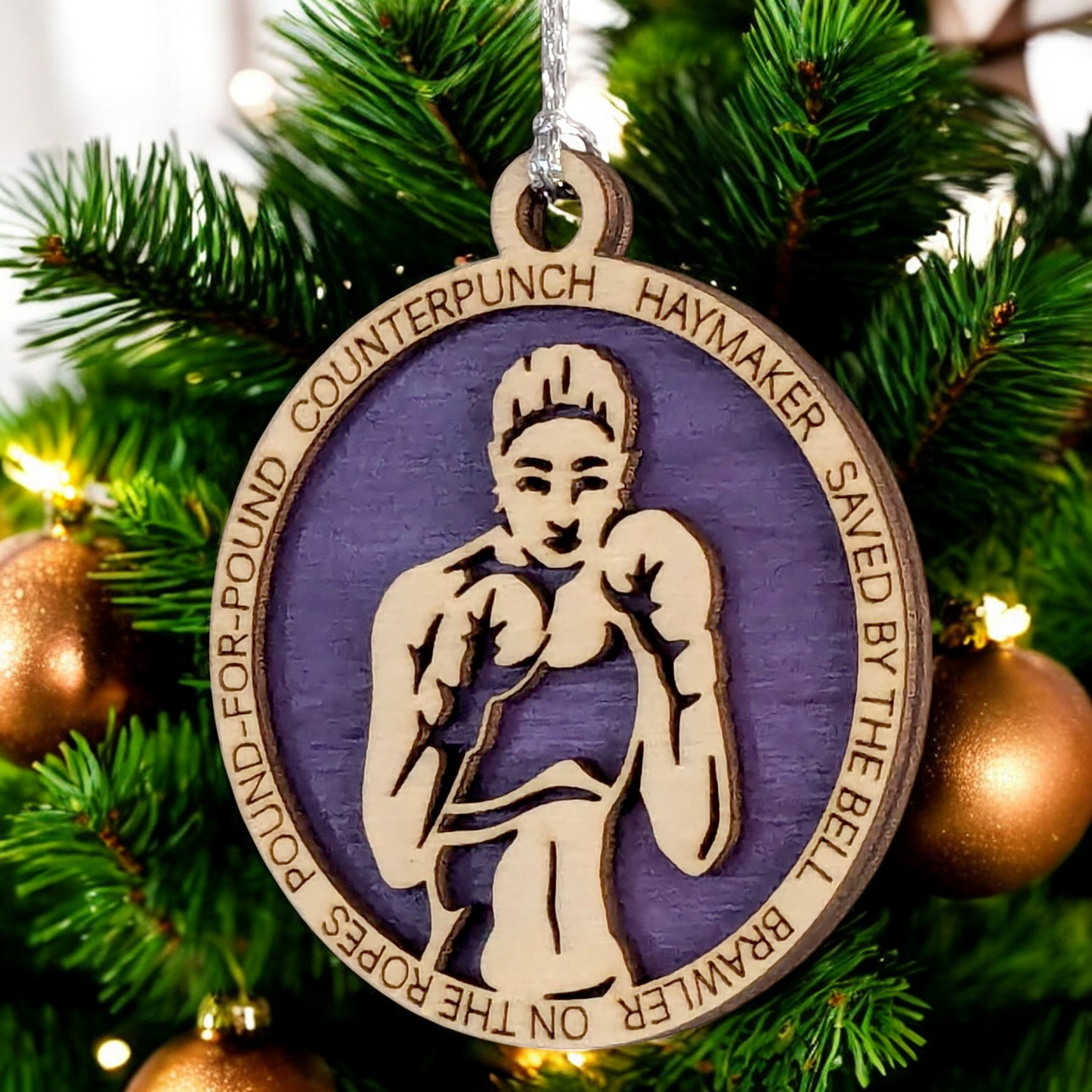 3" Personalized Female Boxing Christmas Ornament - Handcrafted Laser Cut Wood Decoration for Boxing Enthusiasts and Holiday Gift