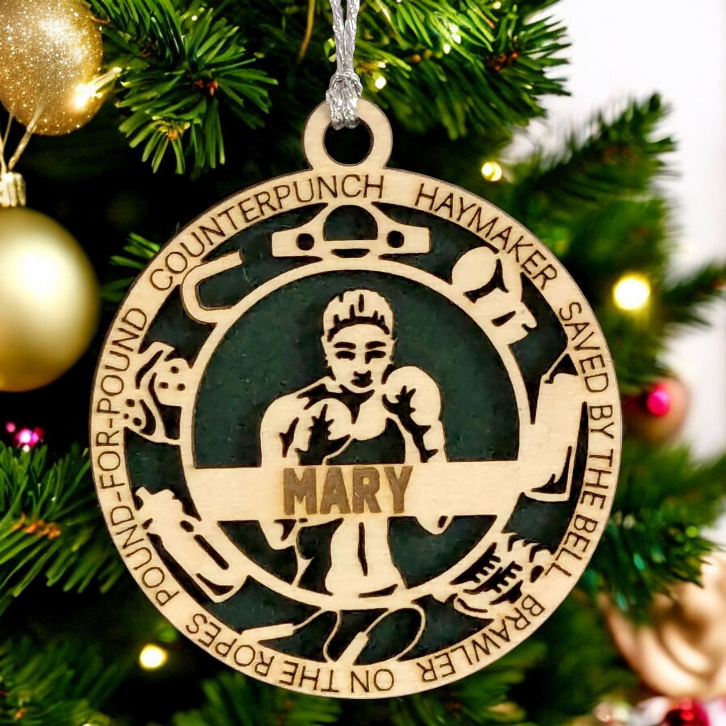 3" Personalized Female Boxing Christmas Ornament - Handcrafted Laser Cut Wood Decoration for Boxing Enthusiasts and Holiday Gift