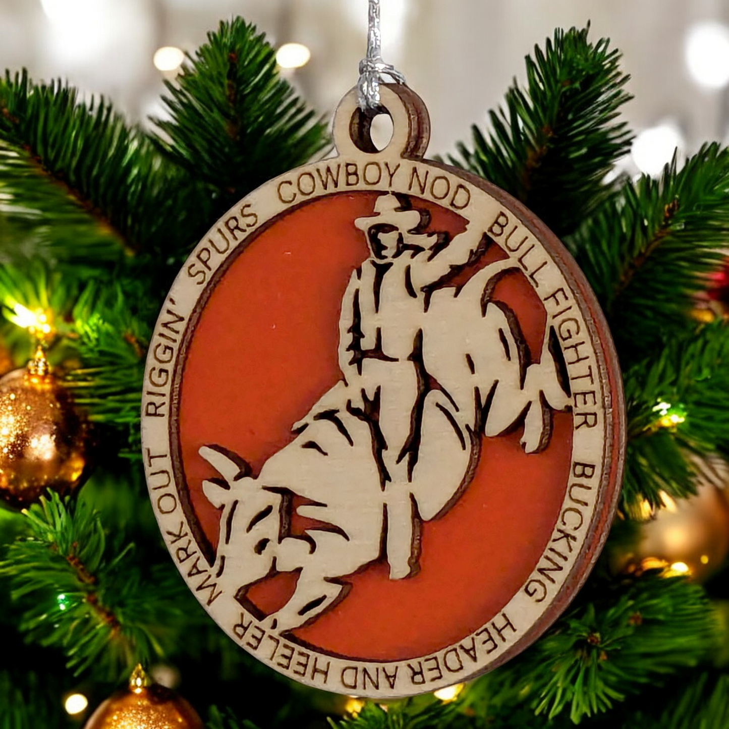 3" Handcrafted Personalized Female Bull Riding Christmas Ornament - Laser Cut Wood Rodeo Holiday Decor for Cowgirl Enthusiasts