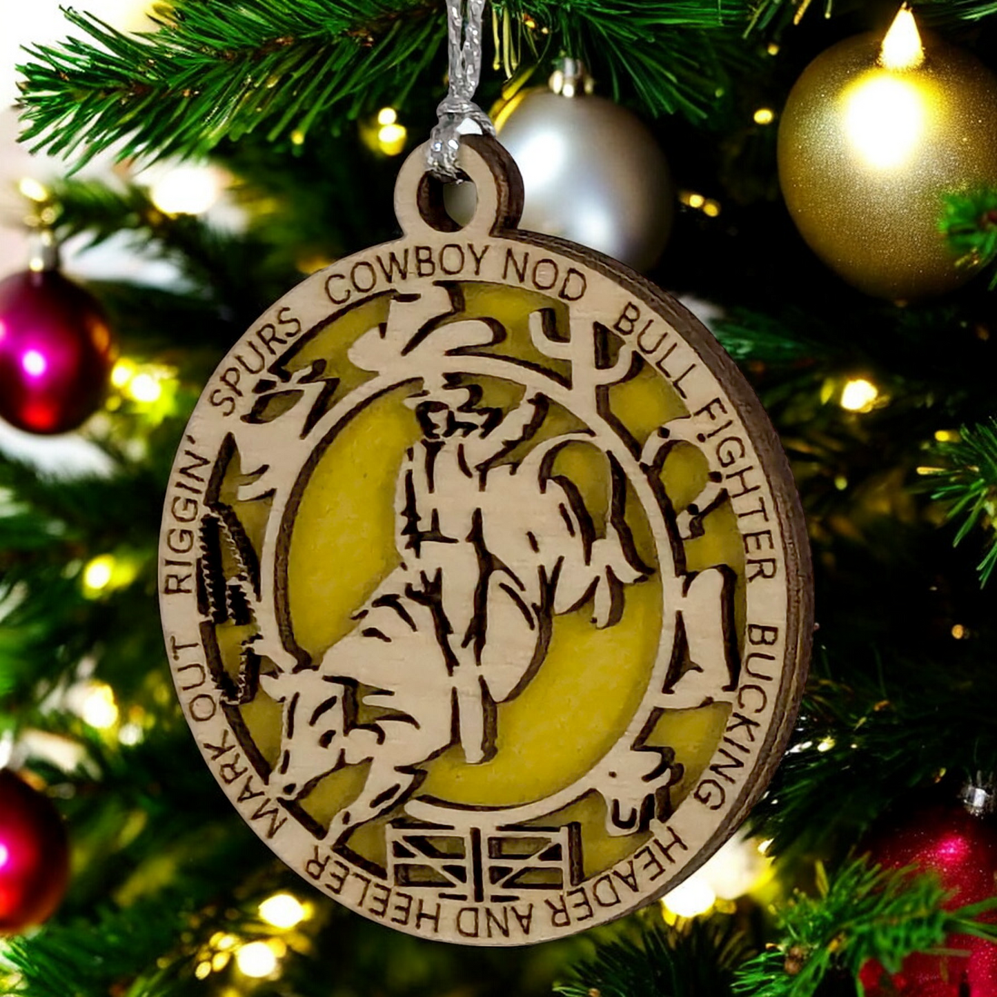 3" Handcrafted Personalized Female Bull Riding Christmas Ornament - Laser Cut Wood Rodeo Holiday Decor for Cowgirl Enthusiasts