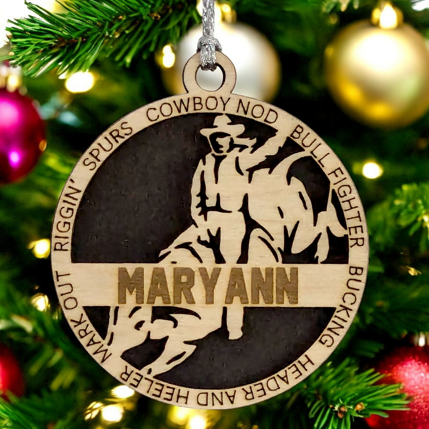 3" Handcrafted Personalized Female Bull Riding Christmas Ornament - Laser Cut Wood Rodeo Holiday Decor for Cowgirl Enthusiasts