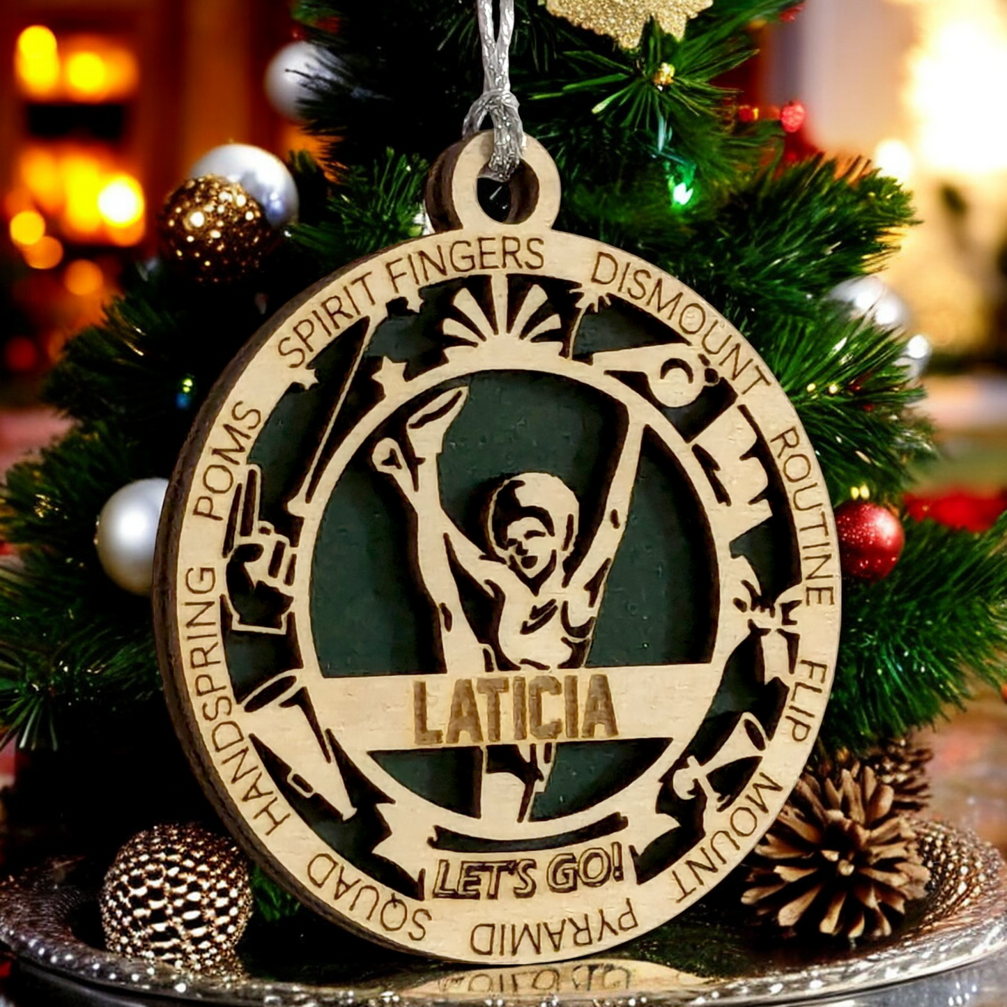 Personalized 3" Handcrafted Wooden Female Cheerleading Christmas Ornament - Custom Cheerleader Holiday Decoration - Unique Gift for Cheer Enthusiasts