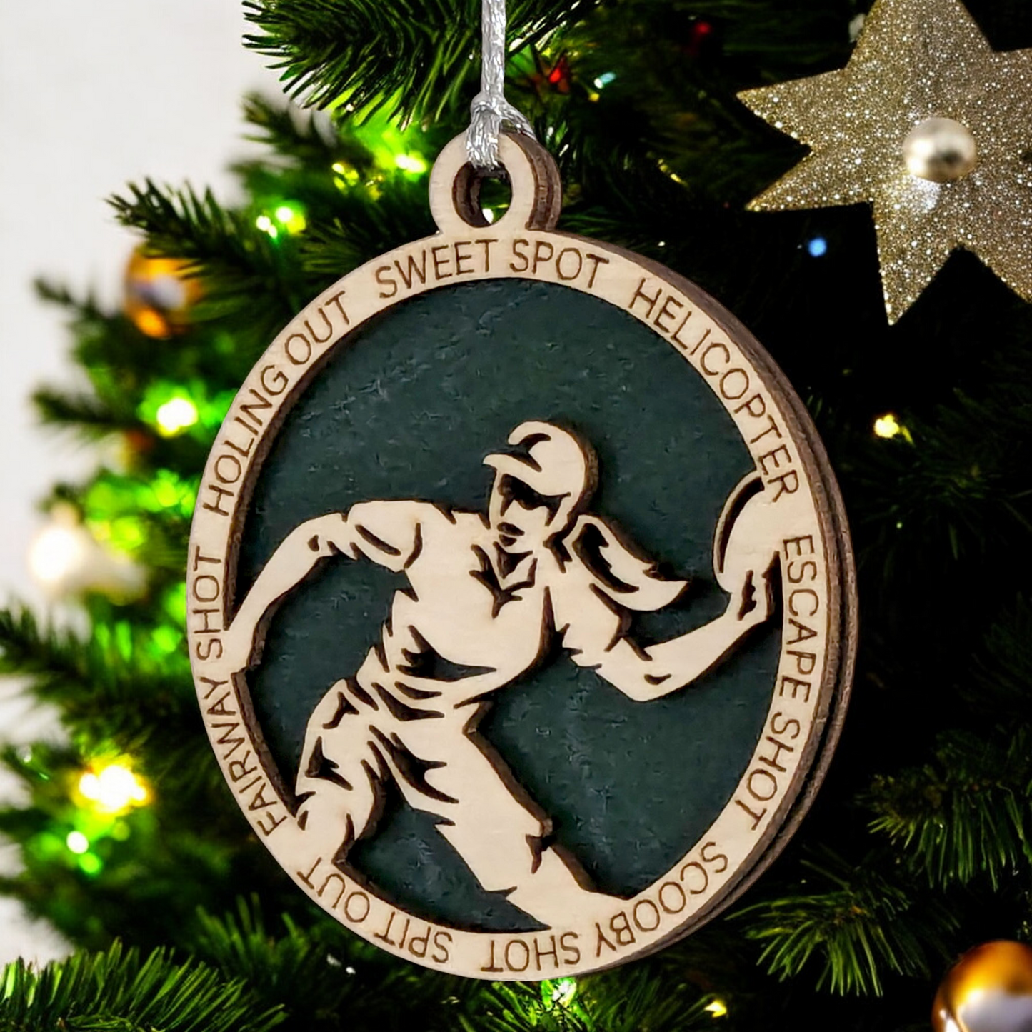 Personalized 3" Laser Cut Wooden Female Left-Handed Disc Golf Christmas Ornament - Handcrafted Disc Golfers Gift - Unique Sports Themed Xmas Decoration for Women - Customizable Holiday Keepsake