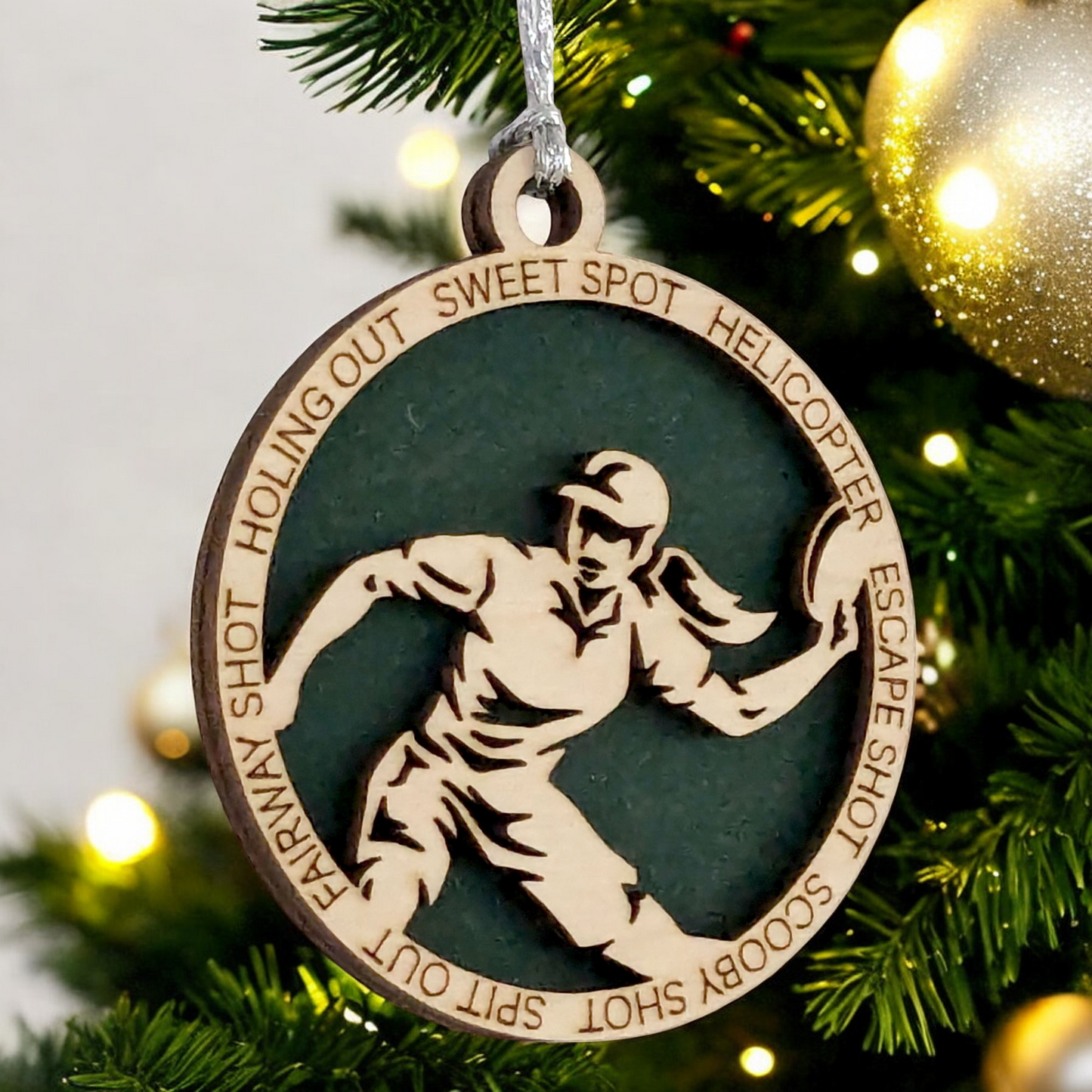 Personalized 3" Laser Cut Wooden Female Left-Handed Disc Golf Christmas Ornament - Handcrafted Disc Golfers Gift - Unique Sports Themed Xmas Decoration for Women - Customizable Holiday Keepsake