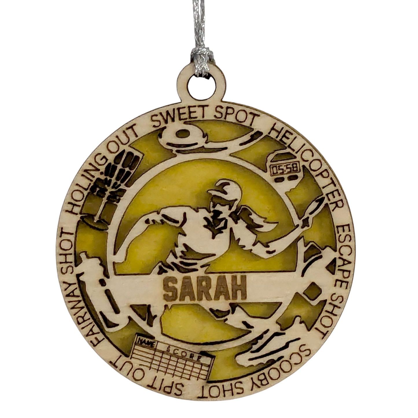 Personalized 3" Laser Cut Wooden Female Left-Handed Disc Golf Christmas Ornament - Handcrafted Disc Golfers Gift - Unique Sports Themed Xmas Decoration for Women - Customizable Holiday Keepsake