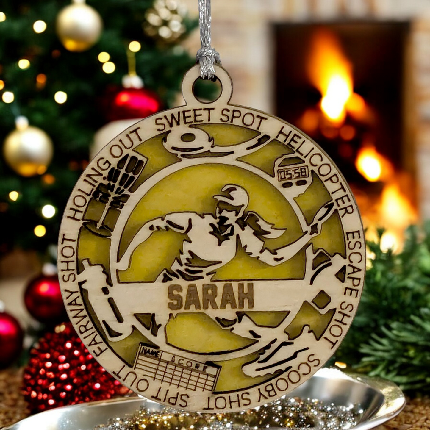Personalized 3" Laser Cut Wooden Female Left-Handed Disc Golf Christmas Ornament - Handcrafted Disc Golfers Gift - Unique Sports Themed Xmas Decoration for Women - Customizable Holiday Keepsake