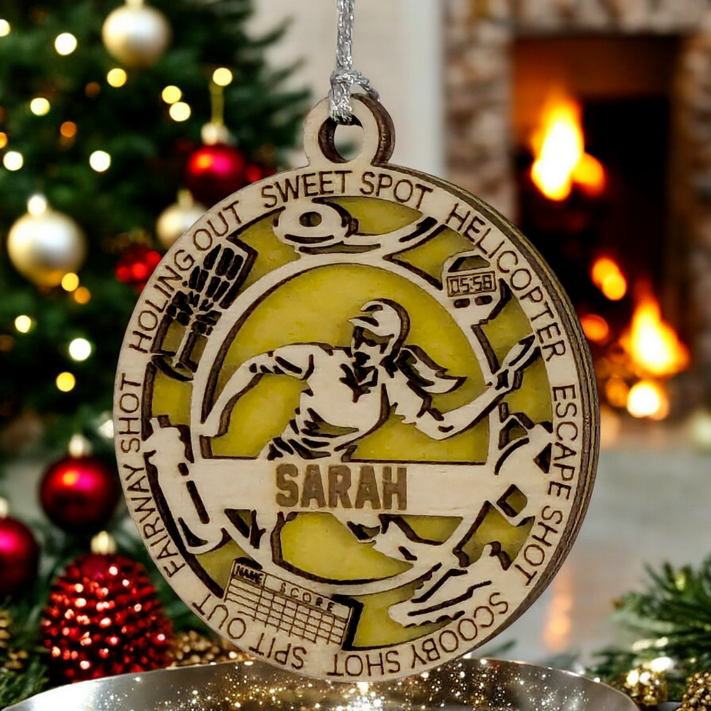 Personalized 3" Laser Cut Wooden Female Left-Handed Disc Golf Christmas Ornament - Handcrafted Disc Golfers Gift - Unique Sports Themed Xmas Decoration for Women - Customizable Holiday Keepsake