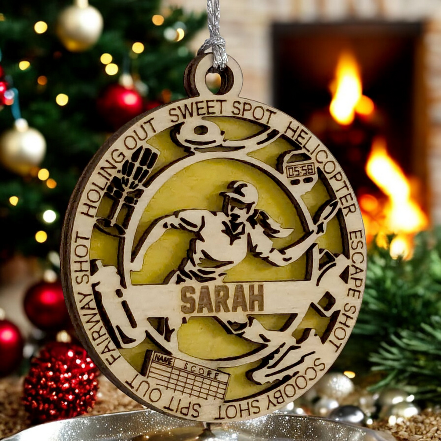Personalized 3" Laser Cut Wooden Female Left-Handed Disc Golf Christmas Ornament - Handcrafted Disc Golfers Gift - Unique Sports Themed Xmas Decoration for Women - Customizable Holiday Keepsake