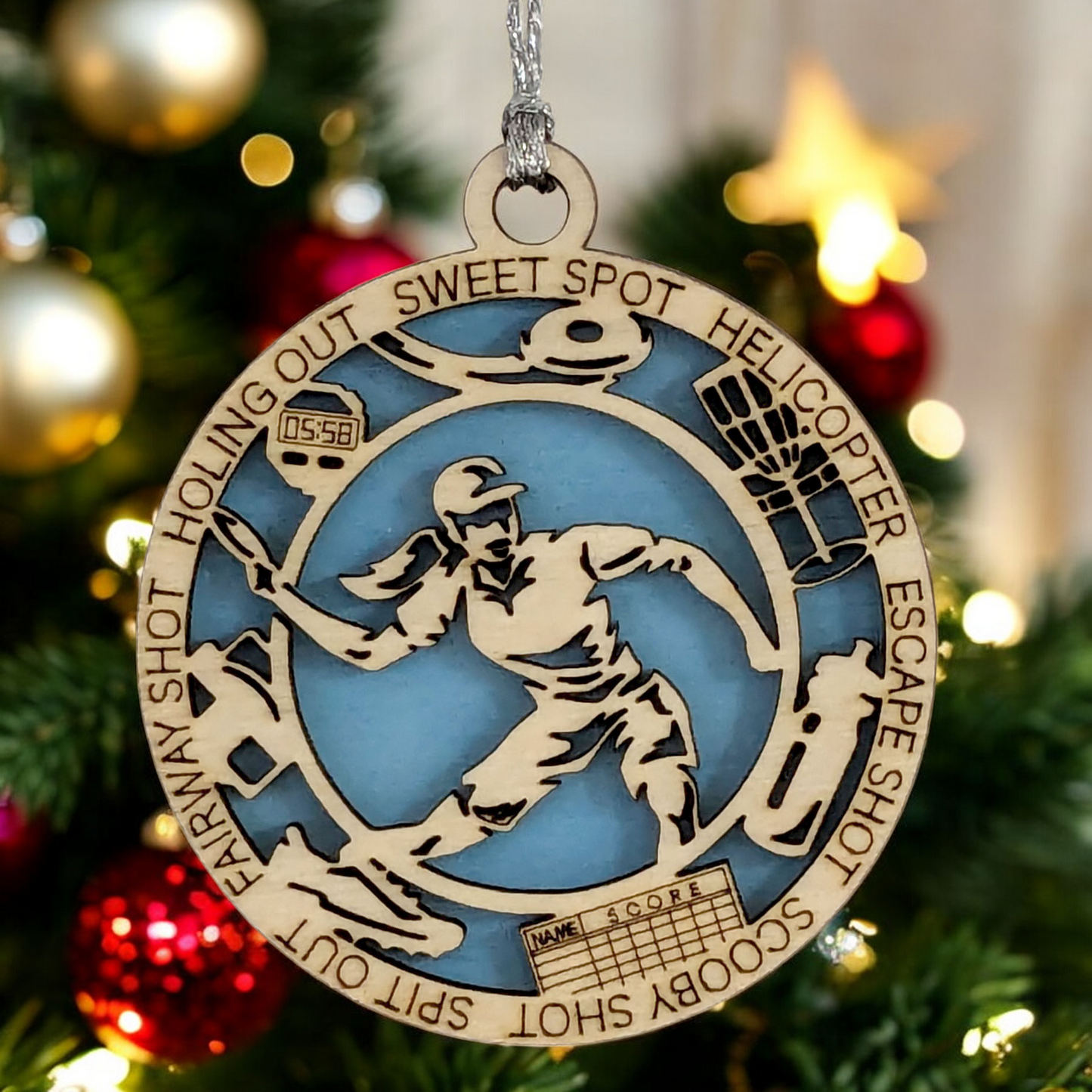 3" Handcrafted Wooden Personalized Female Right-Handed Disc Golf Christmas Ornament - Custom Disc Golf Holiday Decoration
