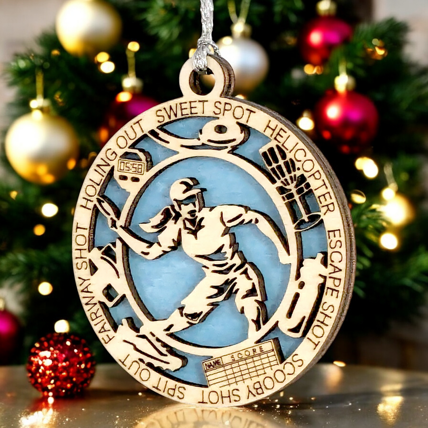 3" Handcrafted Wooden Personalized Female Right-Handed Disc Golf Christmas Ornament - Custom Disc Golf Holiday Decoration