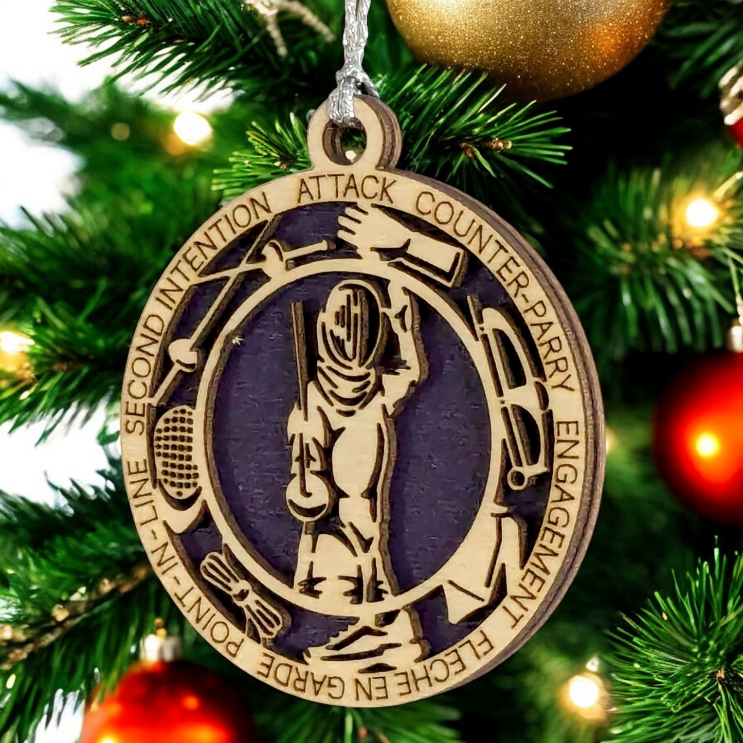 3" Laser Cut Handcrafted Wooden Personalized Female Fencing Christmas Ornament - Customizable Holiday Decor for Female Fencers - Unique Fencing Sport Gift and Keepsake for Women Athletes
