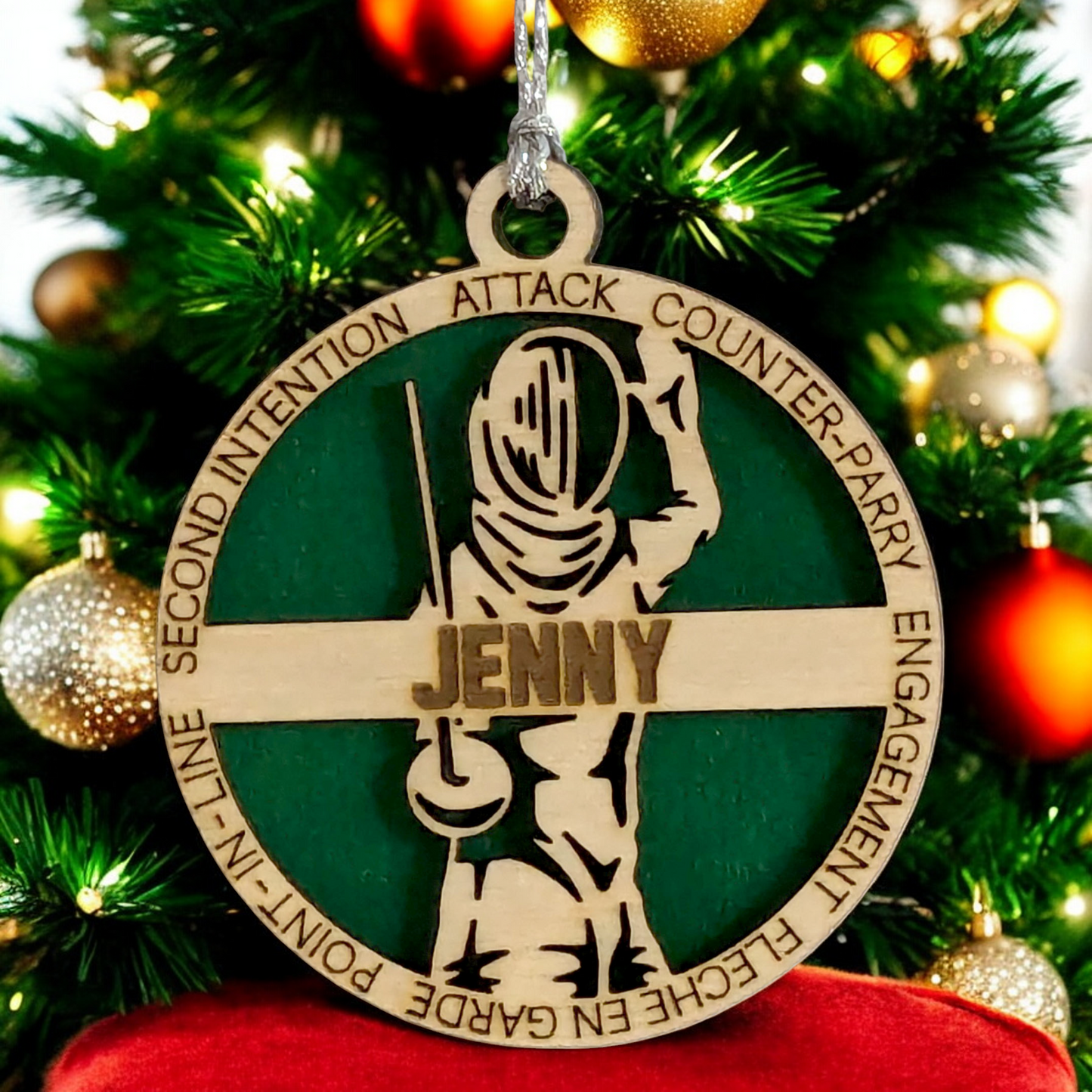 3" Laser Cut Handcrafted Wooden Personalized Female Fencing Christmas Ornament - Customizable Holiday Decor for Female Fencers - Unique Fencing Sport Gift and Keepsake for Women Athletes