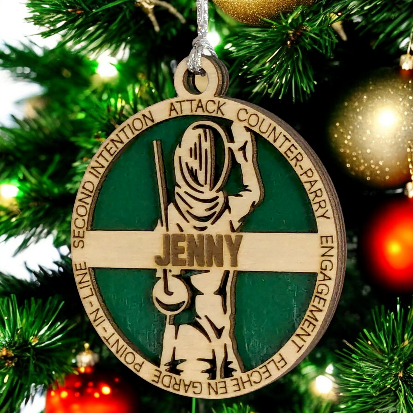 3" Laser Cut Handcrafted Wooden Personalized Female Fencing Christmas Ornament - Customizable Holiday Decor for Female Fencers - Unique Fencing Sport Gift and Keepsake for Women Athletes