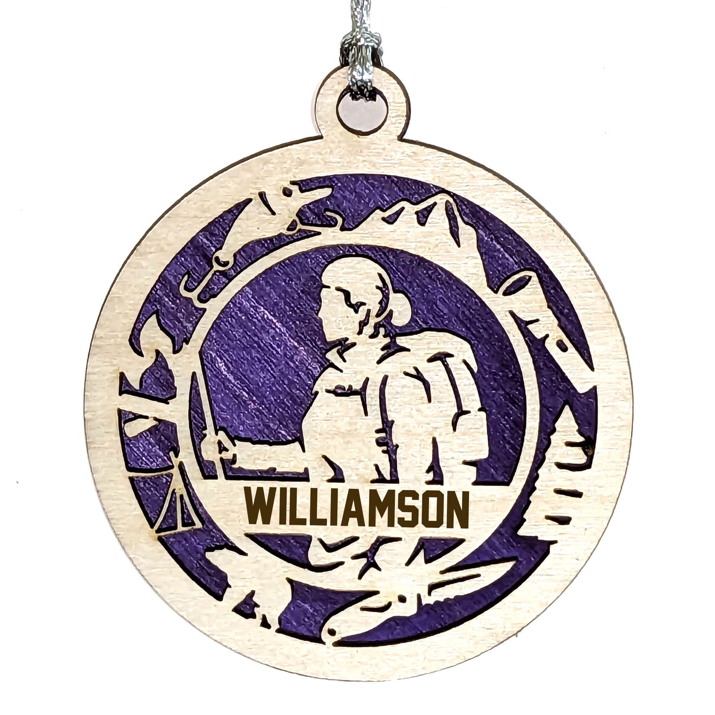 Female Hiking laser cut personalized wood ornament