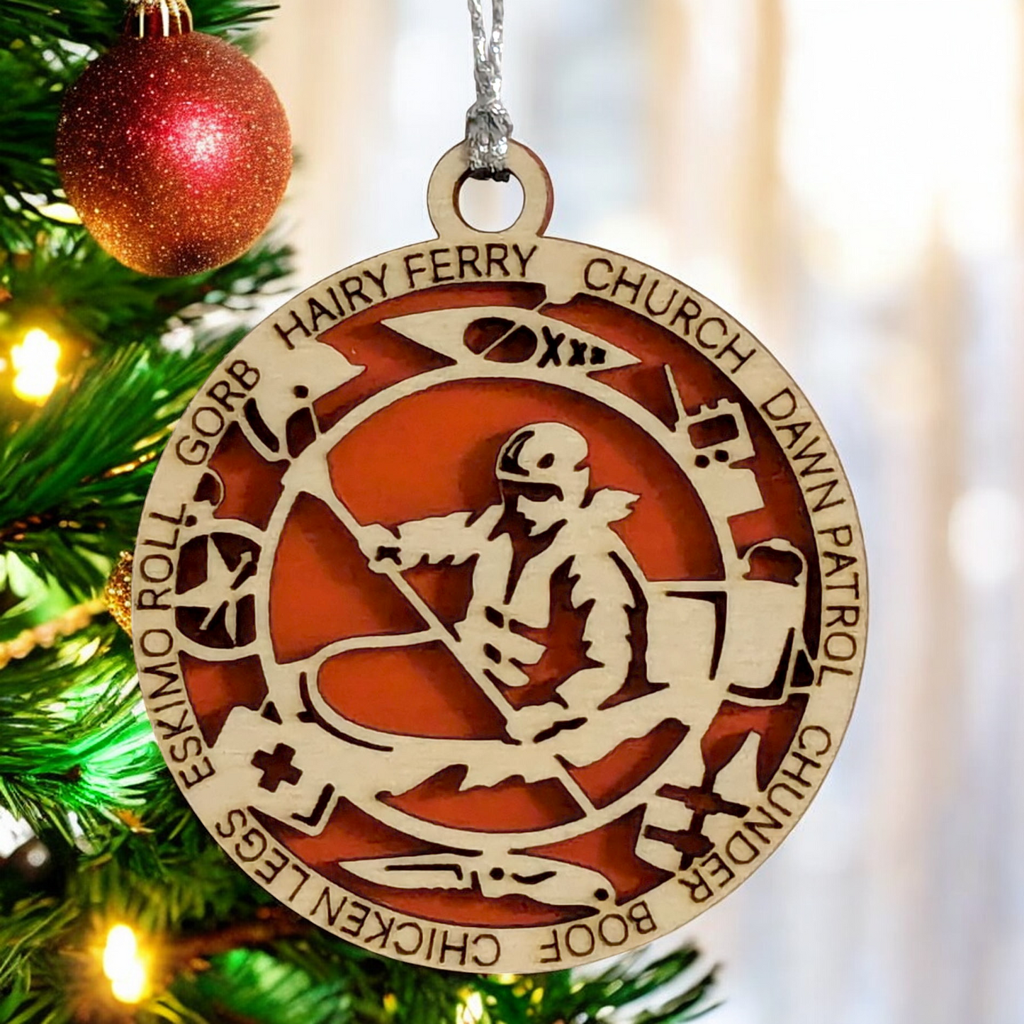 3" Personalized Female Kayaking Christmas Ornament - Handcrafted Laser Cut Wooden Keepsake for Kayak Enthusiasts - Customizable Holiday Decoration - Unique and Thoughtful Gift Idea for Women Paddlers