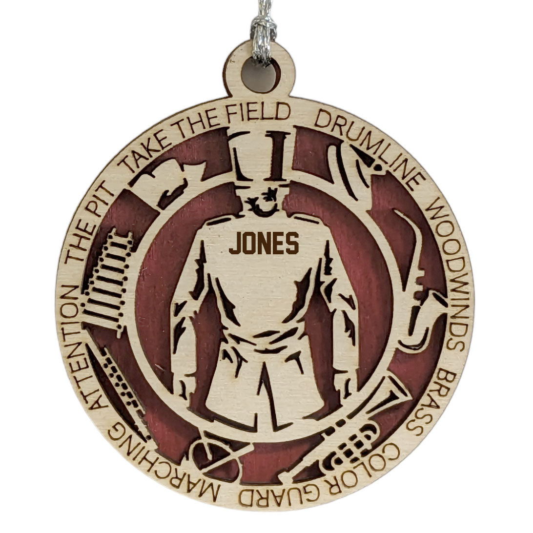 Female Marching Band laser cut personalized wood ornament