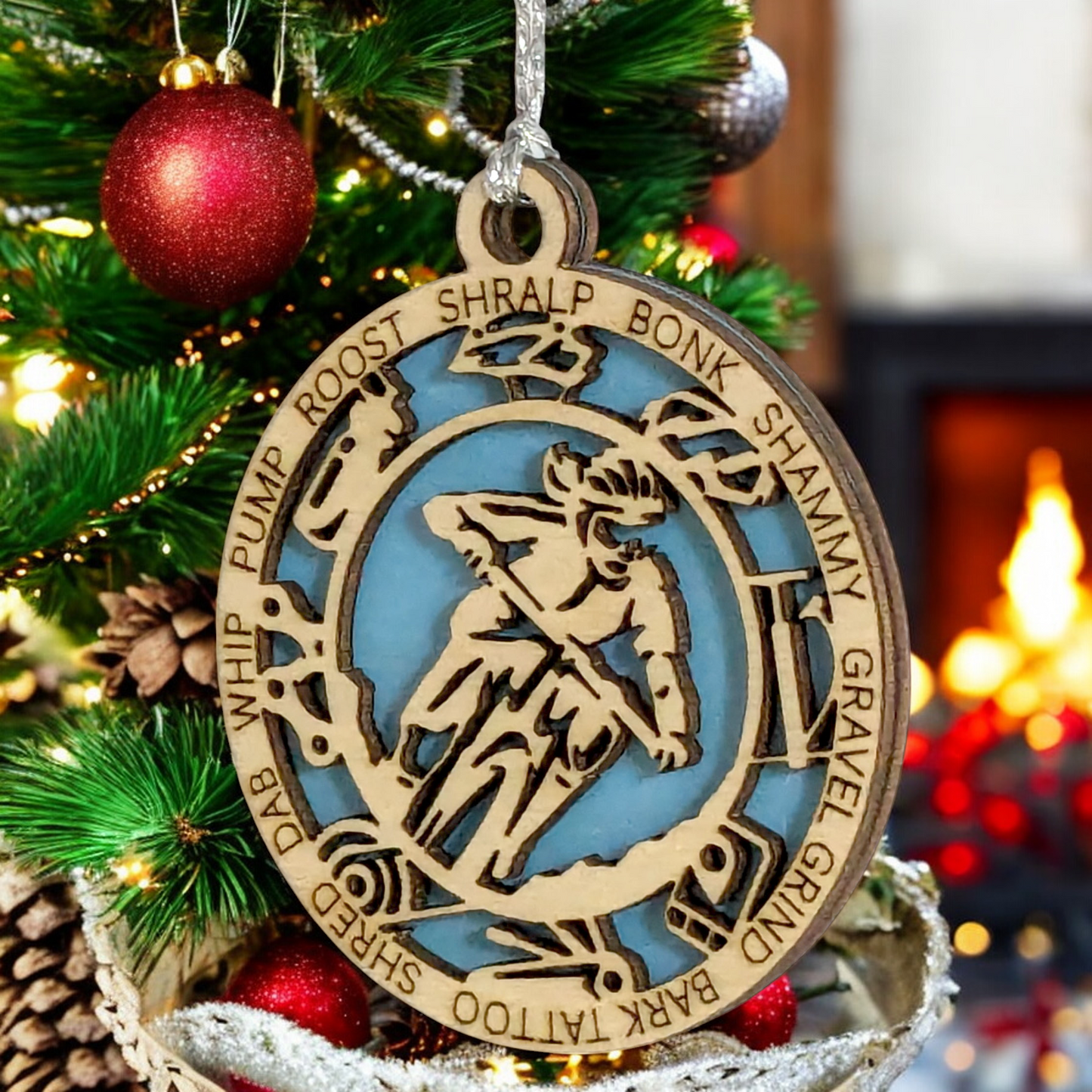 3" Handcrafted Wooden Personalized Female Mountain Biking Christmas Ornament - Custom Outdoor Sports Holiday Decor