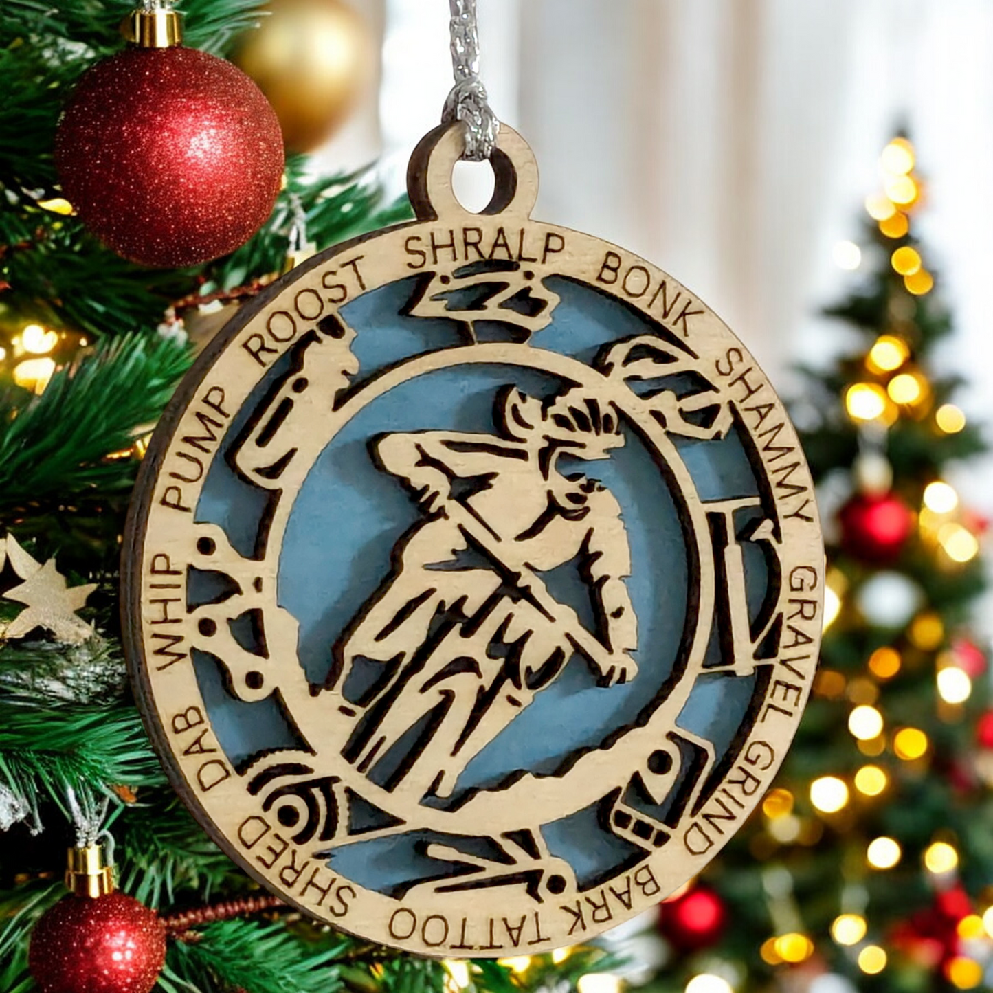 3" Handcrafted Wooden Personalized Female Mountain Biking Christmas Ornament - Custom Outdoor Sports Holiday Decor