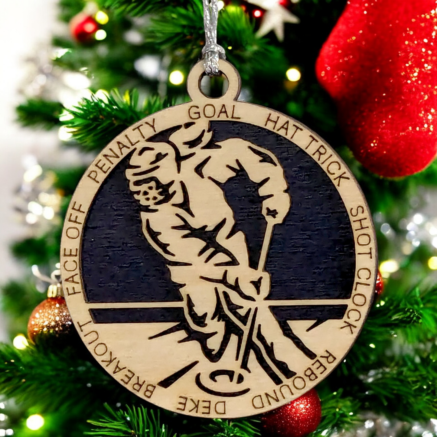 3" Handcrafted Wooden Personalized Female Ringette Christmas Ornament - Laser Cut - Unique Ringette Player Gift - Customizable Ice Sports Keepsake for Girls - Ringette Stick and Player Design