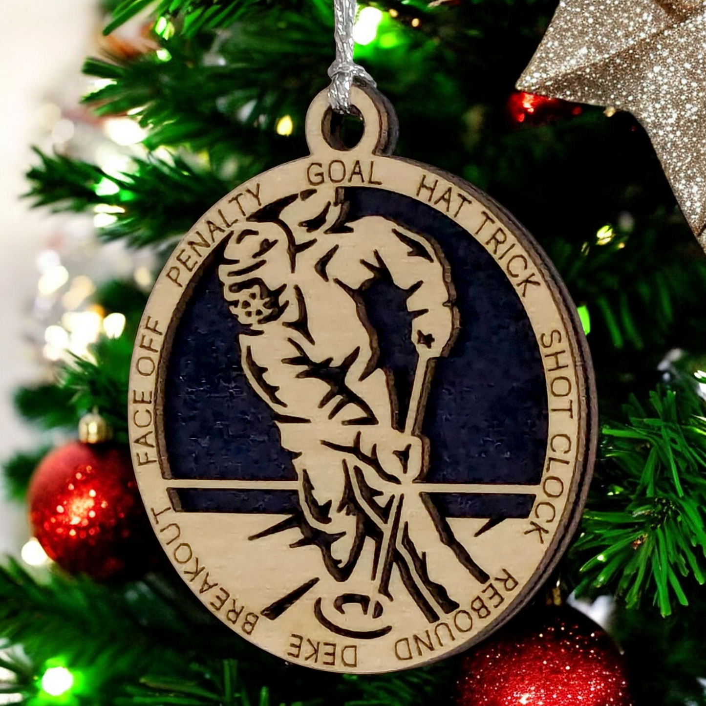 3" Handcrafted Wooden Personalized Female Ringette Christmas Ornament - Laser Cut - Unique Ringette Player Gift - Customizable Ice Sports Keepsake for Girls - Ringette Stick and Player Design