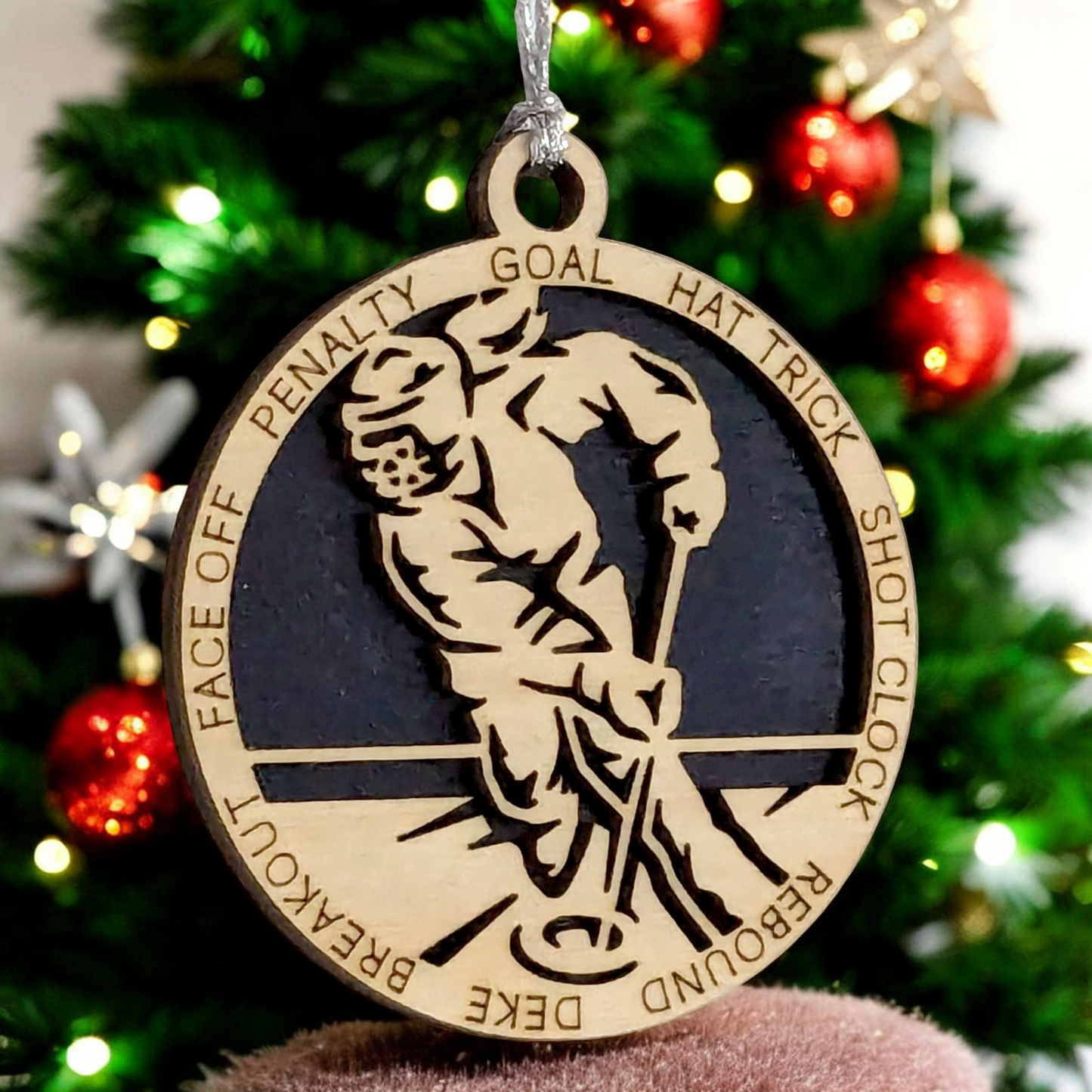 3" Handcrafted Wooden Personalized Female Ringette Christmas Ornament - Laser Cut - Unique Ringette Player Gift - Customizable Ice Sports Keepsake for Girls - Ringette Stick and Player Design