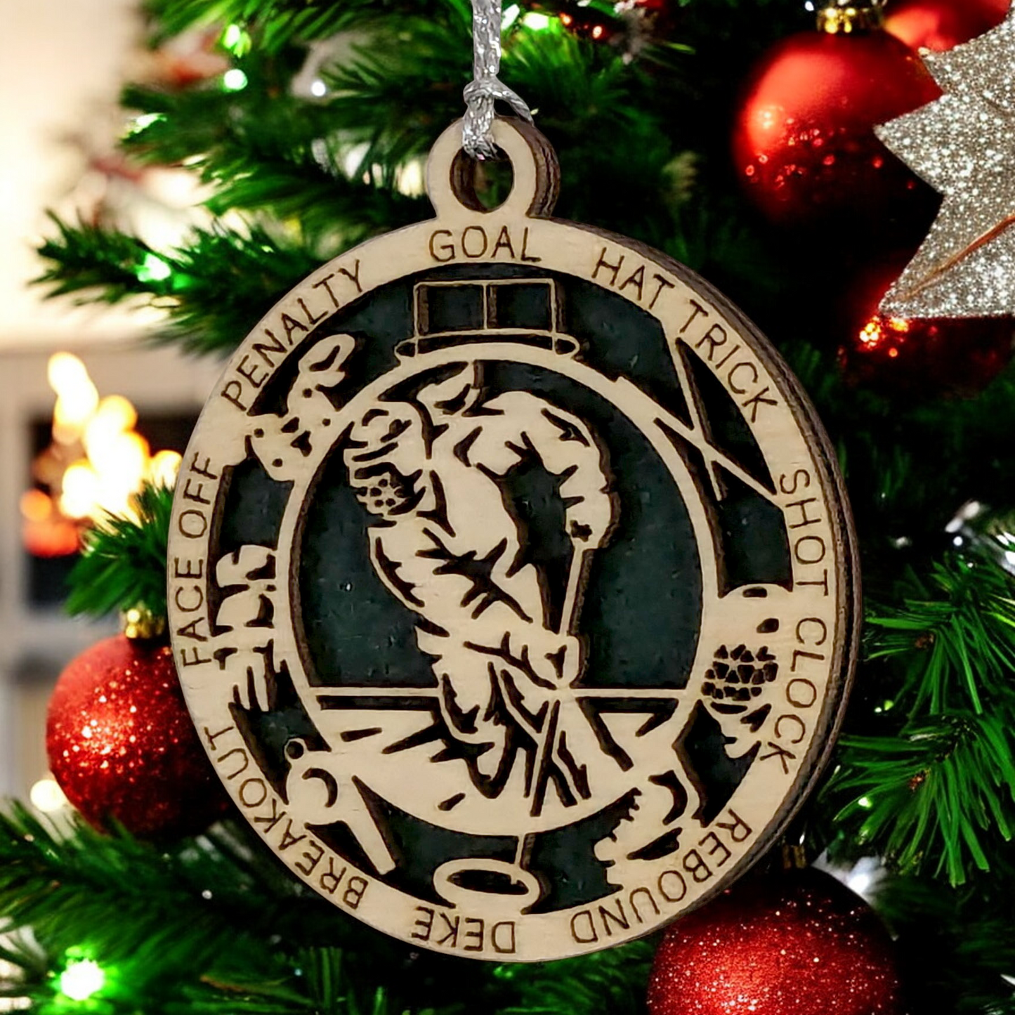 3" Handcrafted Wooden Personalized Female Ringette Christmas Ornament - Laser Cut - Unique Ringette Player Gift - Customizable Ice Sports Keepsake for Girls - Ringette Stick and Player Design