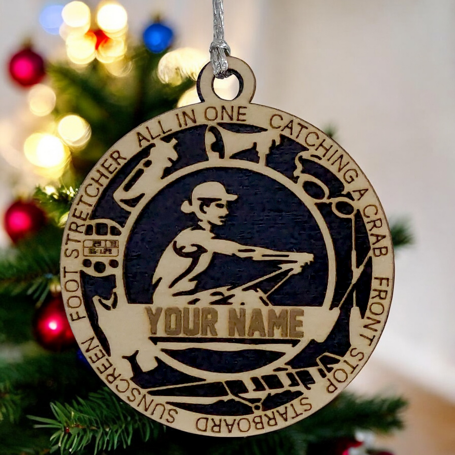 3" Handcrafted Wooden Personalized Female Solo Rowing Christmas Ornament - Custom Scull Rower Holiday Decor