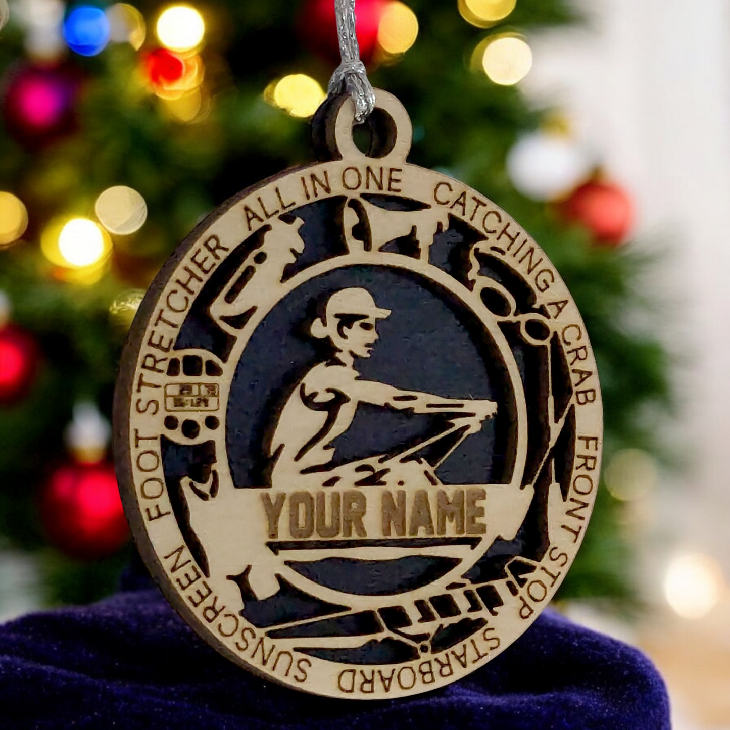 3" Handcrafted Wooden Personalized Female Solo Rowing Christmas Ornament - Custom Scull Rower Holiday Decor