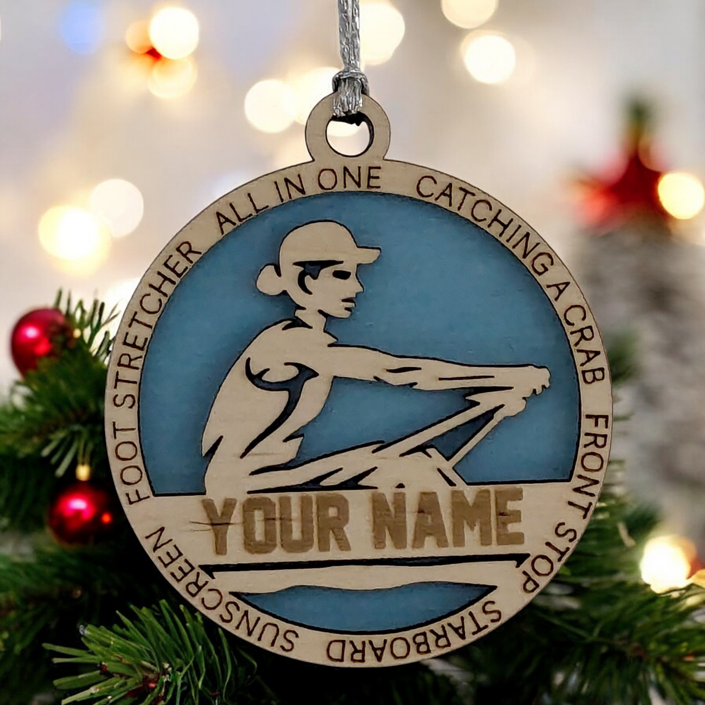 3" Handcrafted Wooden Personalized Female Solo Rowing Christmas Ornament - Custom Scull Rower Holiday Decor