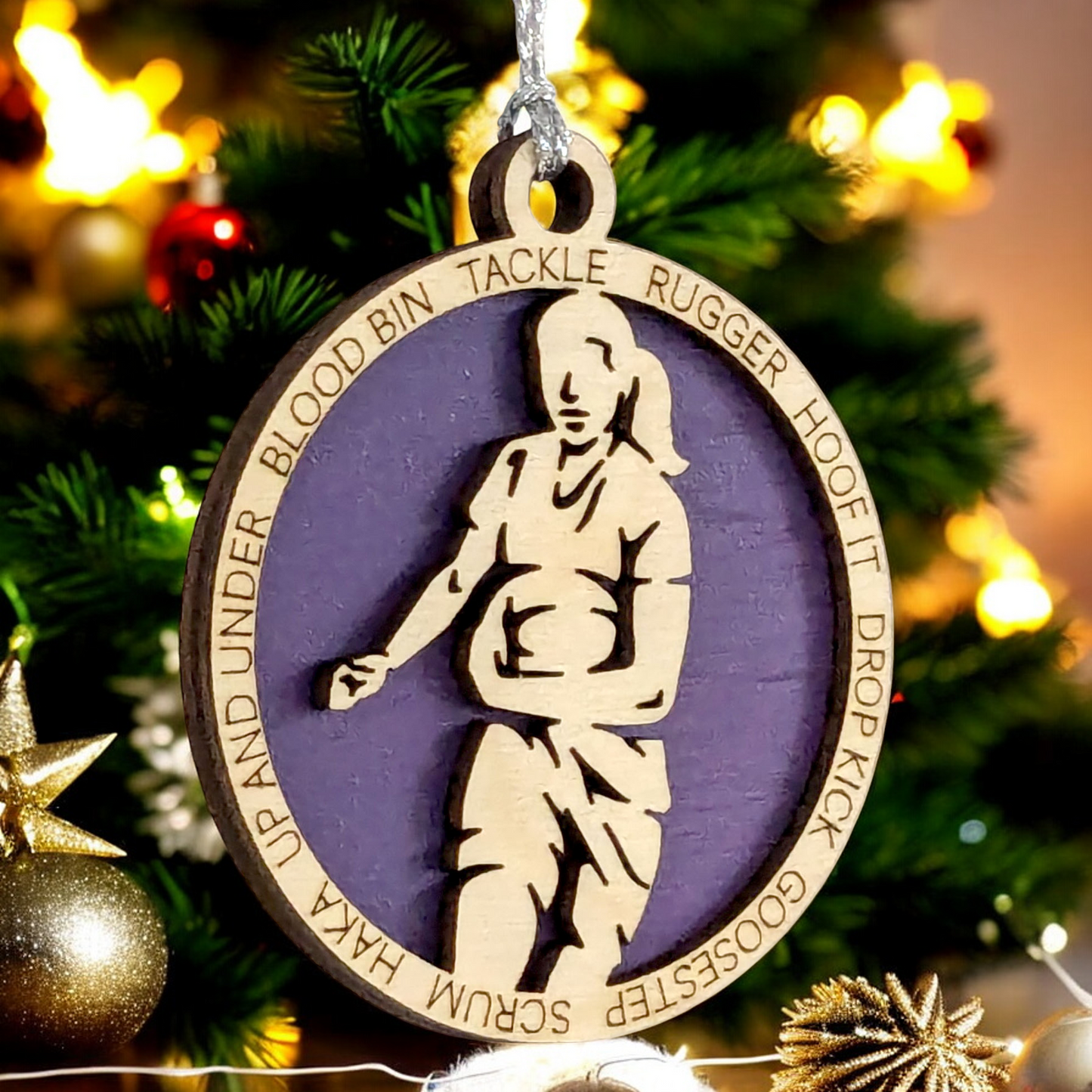 3" Handcrafted Wooden Personalized Female Rugby Christmas Ornament - Custom Rugby Player Holiday Decor