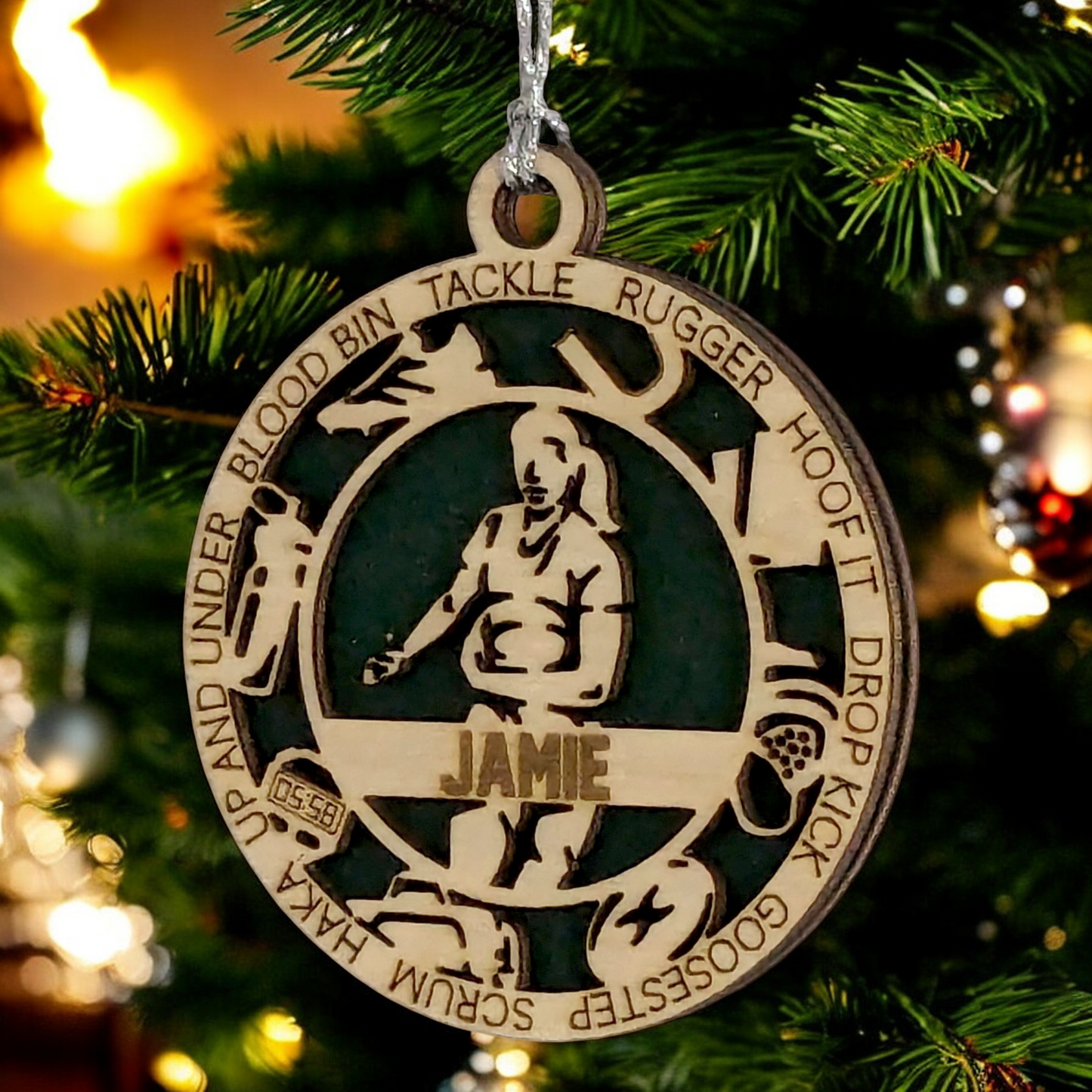 3" Handcrafted Wooden Personalized Female Rugby Christmas Ornament - Custom Rugby Player Holiday Decor