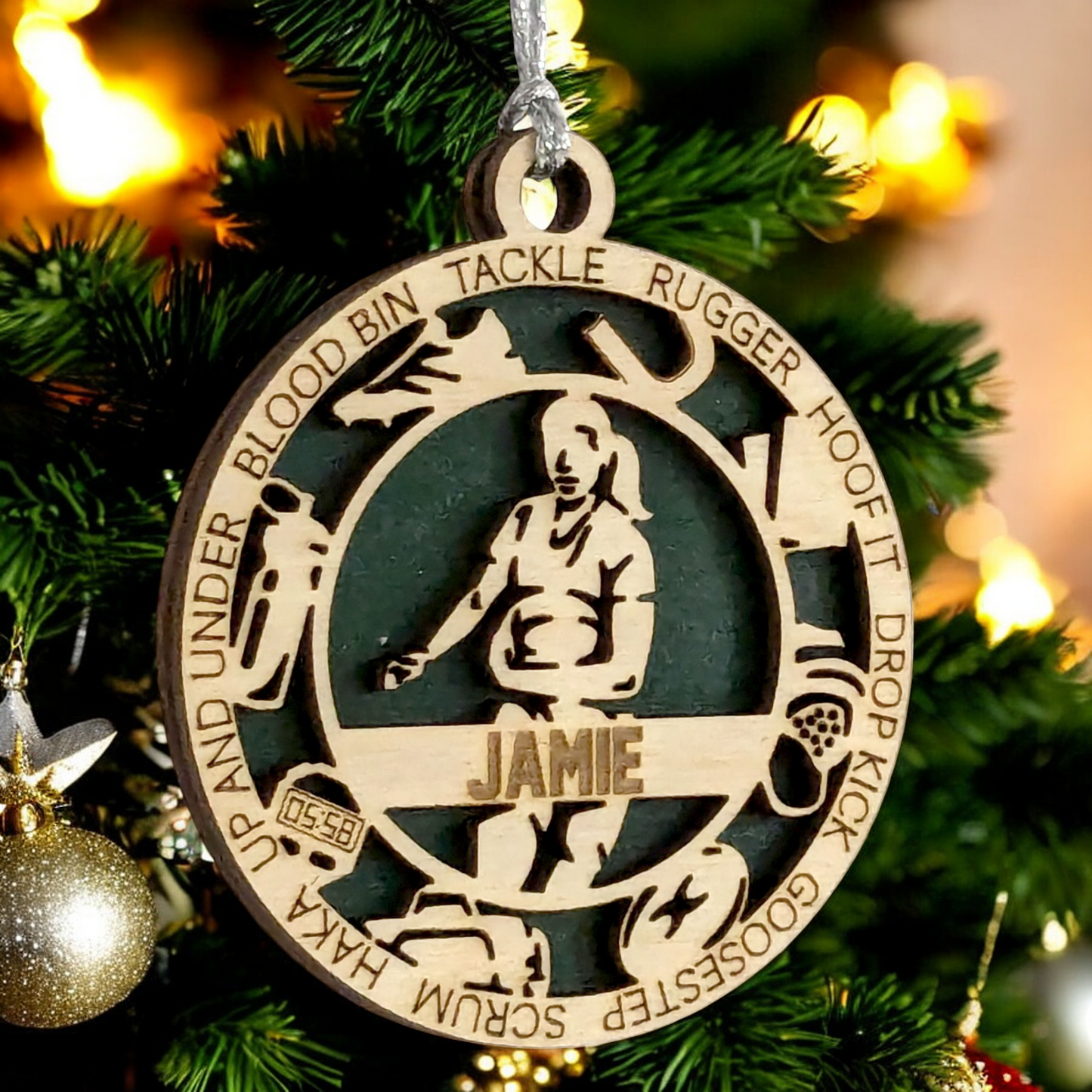 3" Handcrafted Wooden Personalized Female Rugby Christmas Ornament - Custom Rugby Player Holiday Decor