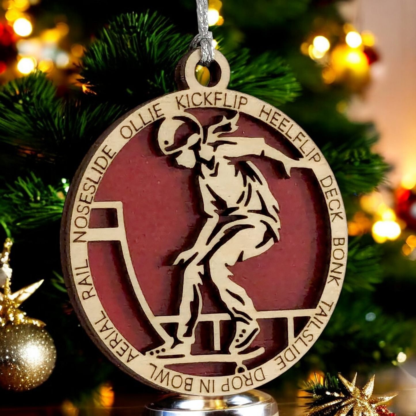 3" Handcrafted Wooden Personalized Female Skateboarding Christmas Ornament - Custom Skater Girl Holiday Decor