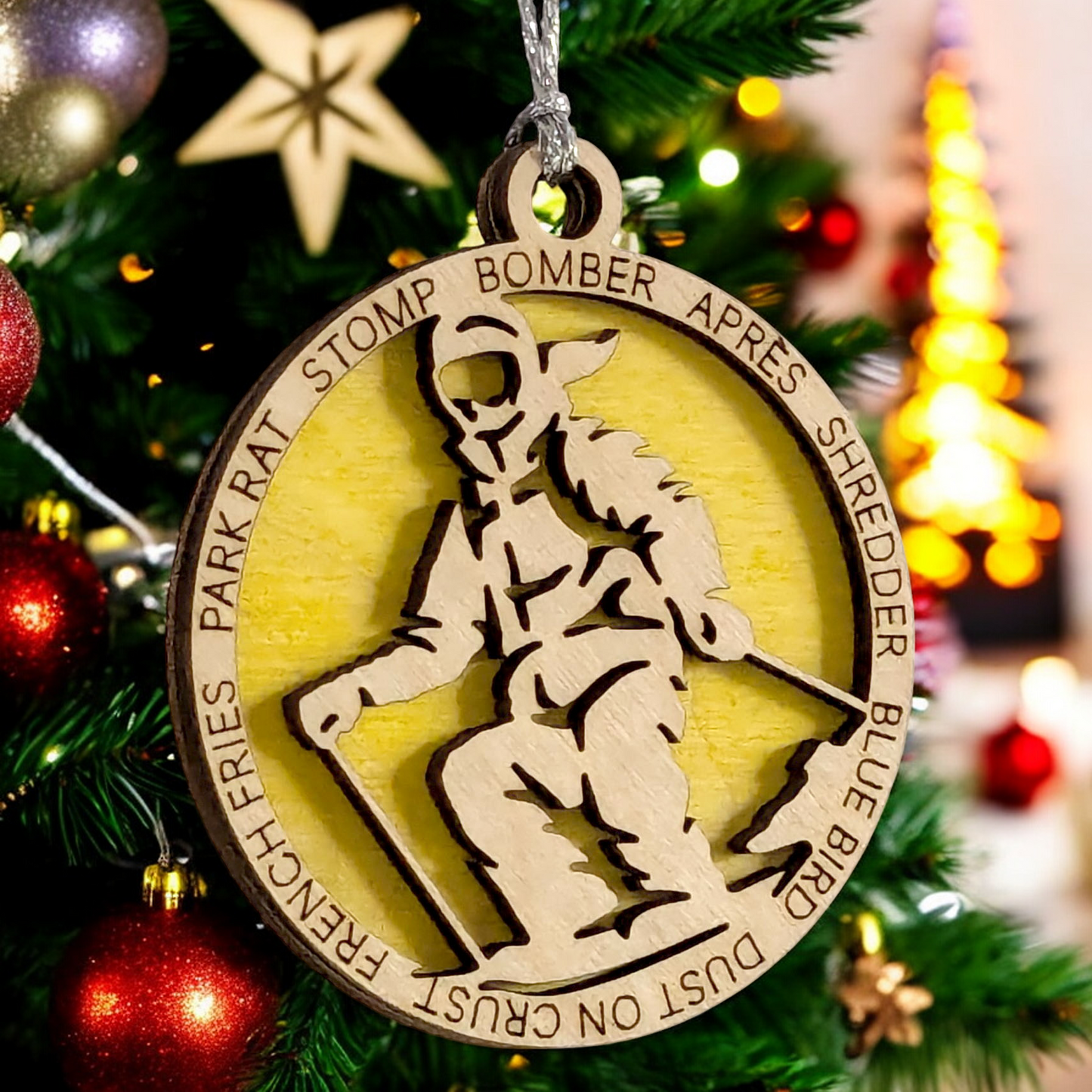 3" Laser Cut Handcrafted Wooden Personalized Female Skiing Christmas Ornament - Unique Ski Gift for Women - Customizable Holiday Tree Decor - Winter Sport Enthusiast Keepsake - Snow Skier Decoration