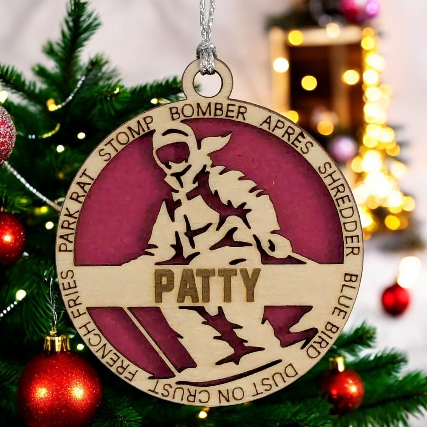 3" Laser Cut Handcrafted Wooden Personalized Female Skiing Christmas Ornament - Unique Ski Gift for Women - Customizable Holiday Tree Decor - Winter Sport Enthusiast Keepsake - Snow Skier Decoration