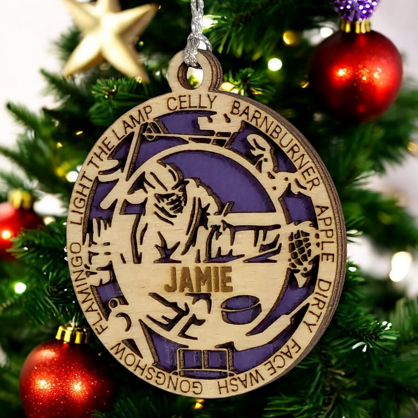 Personalized 3" Handcrafted Wooden Female Sledge Hockey Christmas Ornament - Laser Cut, Customizable Winter Sport Holiday Tree Decoration - Unique Gift for Female Athletes and Hockey Enthusiasts