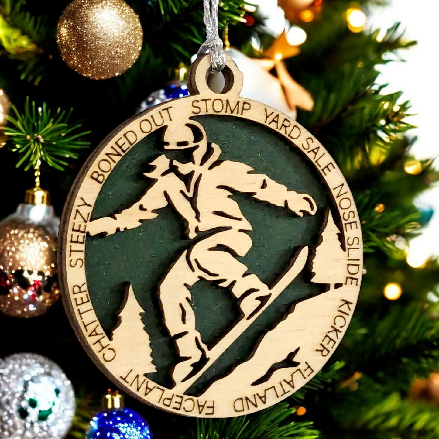 3-Inch Laser Cut Handcrafted Wooden Personalized Female Snowboarding Christmas Ornament - Unique Snowboarder Decor - Customizable Winter Sport Gift - Xmas Tree Decoration - Holiday Keepsake for Women