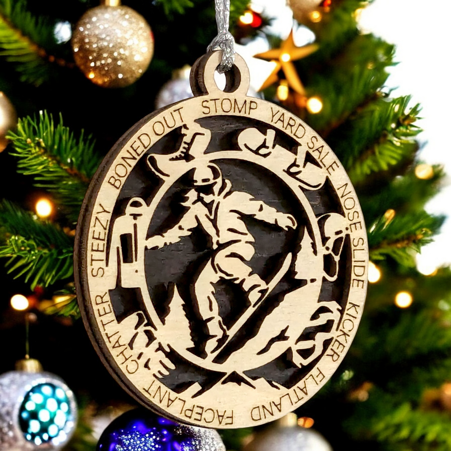 3-Inch Laser Cut Handcrafted Wooden Personalized Female Snowboarding Christmas Ornament - Unique Snowboarder Decor - Customizable Winter Sport Gift - Xmas Tree Decoration - Holiday Keepsake for Women