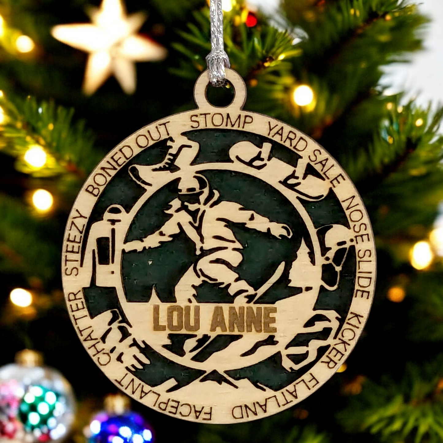 3-Inch Laser Cut Handcrafted Wooden Personalized Female Snowboarding Christmas Ornament - Unique Snowboarder Decor - Customizable Winter Sport Gift - Xmas Tree Decoration - Holiday Keepsake for Women
