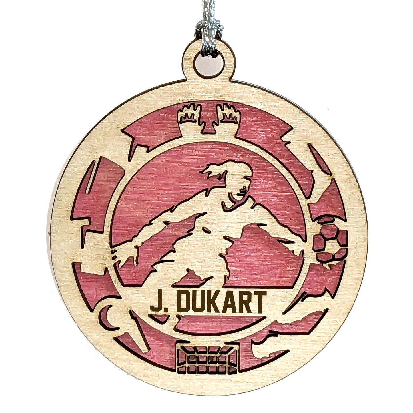 Female Soccer Goalie laser cut personalized wood ornament
