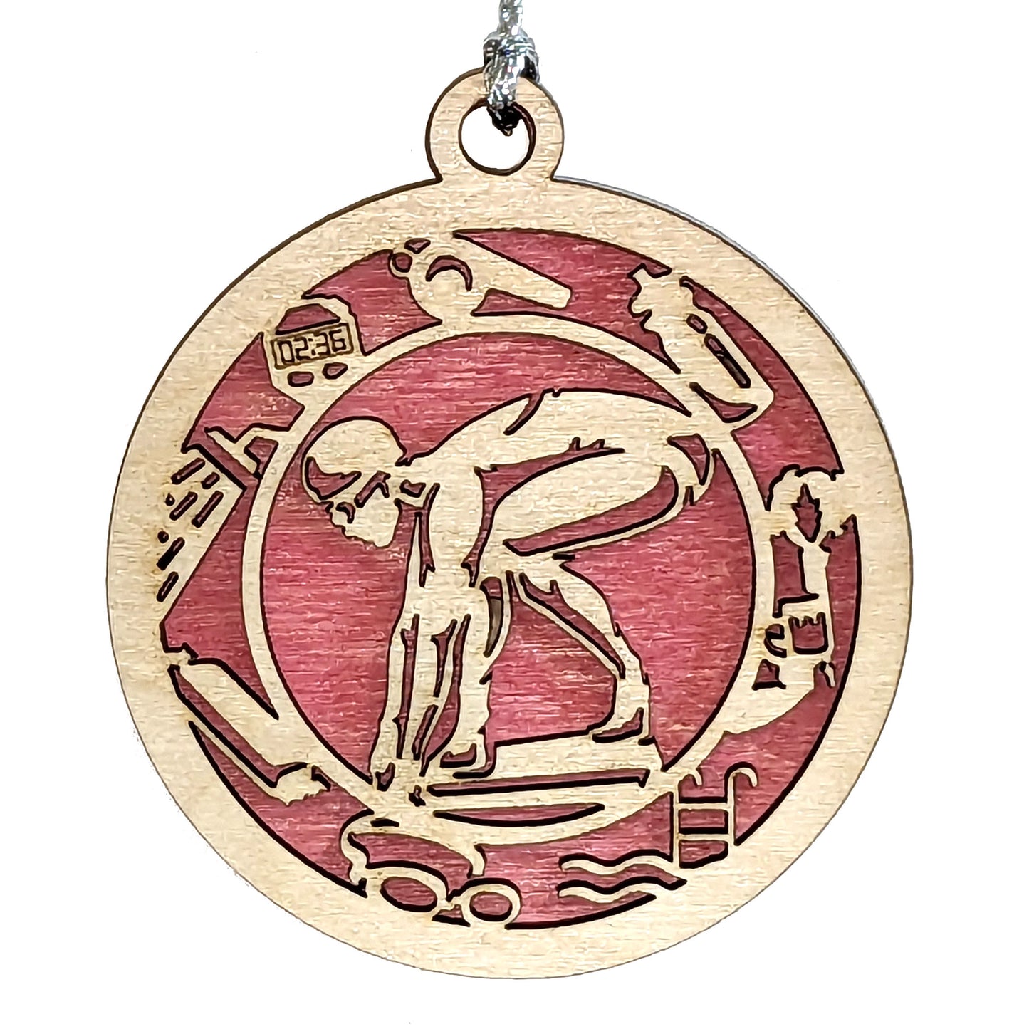 Female Swimming laser cut wood ornament
