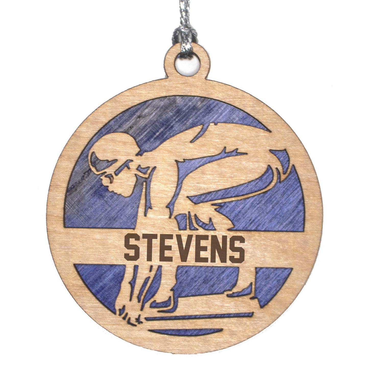 Female Swimming laser cut personalized wood ornament
