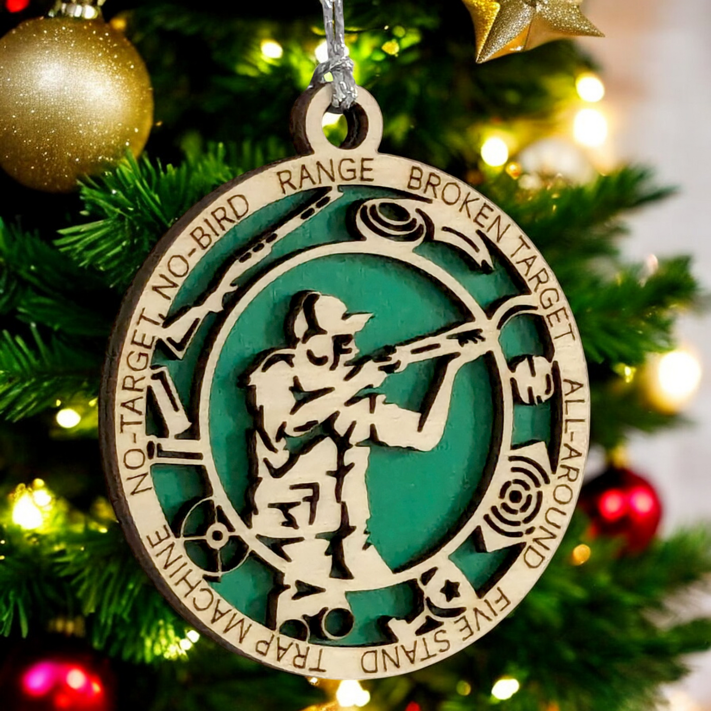 3" Handcrafted Wooden Personalized Female Trap Shooting Christmas Ornament - Custom Clay Target Shooter Holiday Decor
