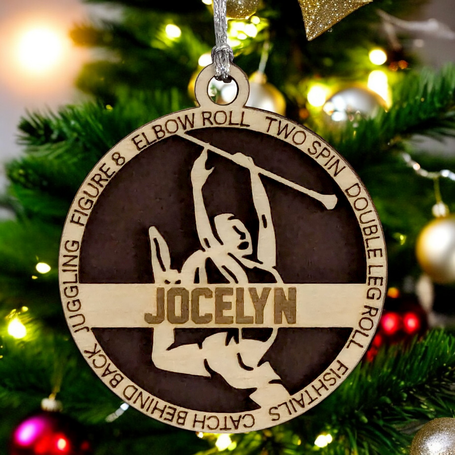 3" Handcrafted Wooden Personalized Female Twirler/Majorette Christmas Ornament - Custom Baton Twirling Holiday Decor