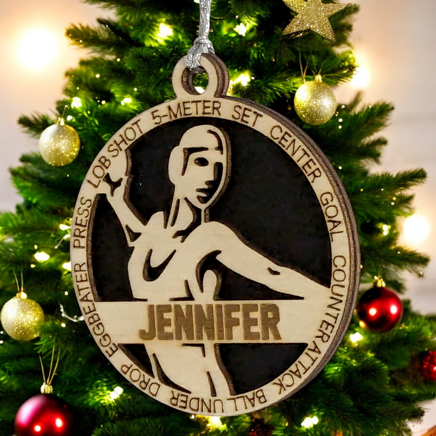 3" Laser Cut Handcrafted Wooden Personalized Female Water Polo Christmas Ornament - Custom Name, Sports Enthusiast Gift, Unique Decor for Athletes and Fans, Water Polo Player Holiday Keepsake