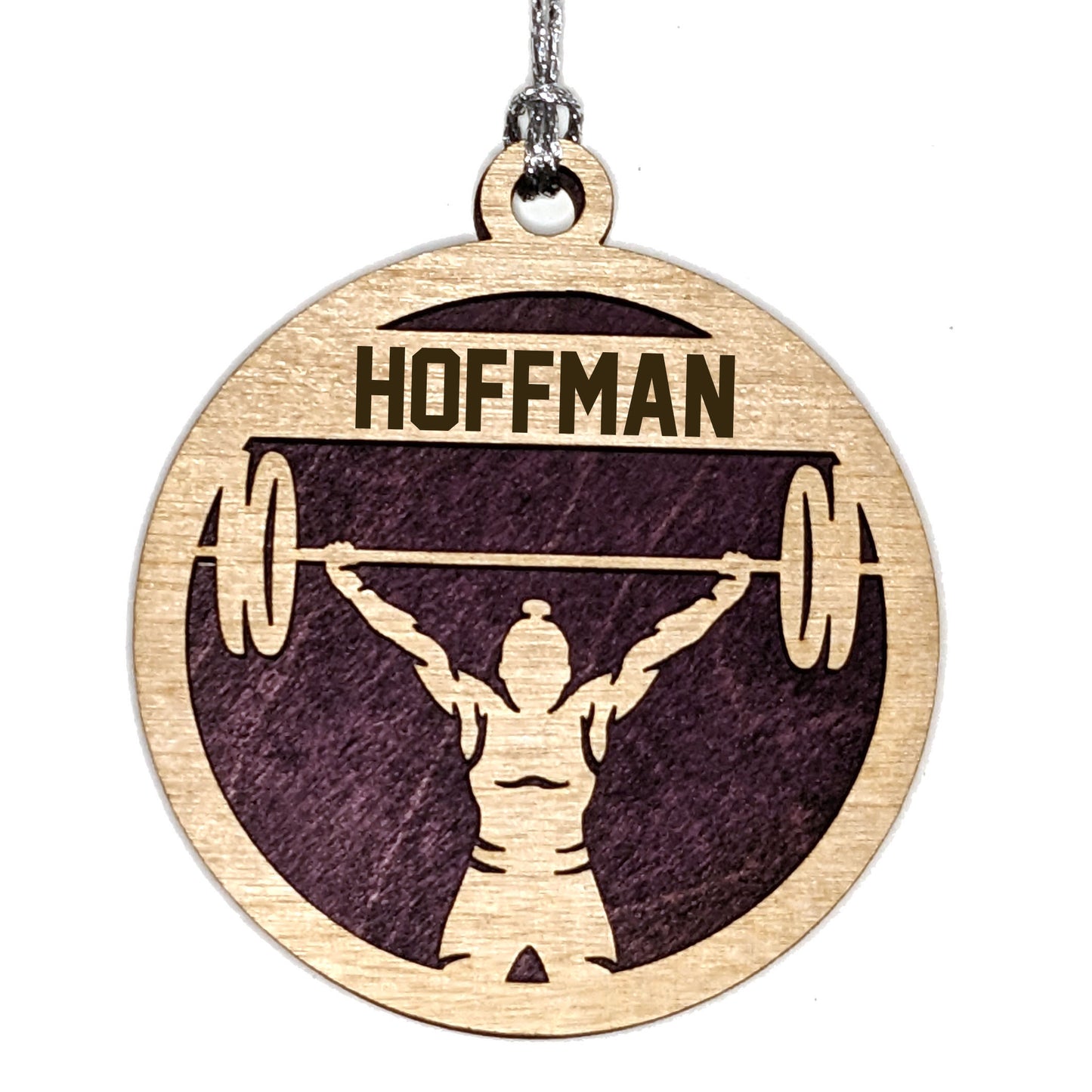 Female Weightlifting laser cut personalized wood ornament